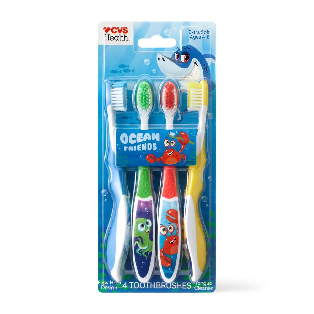 Cvs Health Kids Ocean Friends Toothbrush For Ages 4-8, Extra Soft Bristle