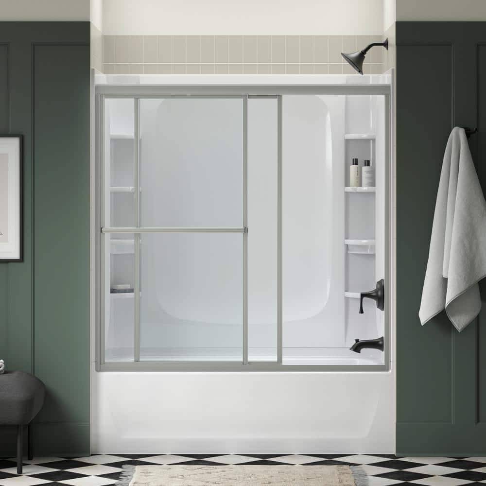 Sterling Deluxe 55-60 In W X 56 In. H Sliding Framed Bath Door With 1/8 In. Clear Glass In Silver