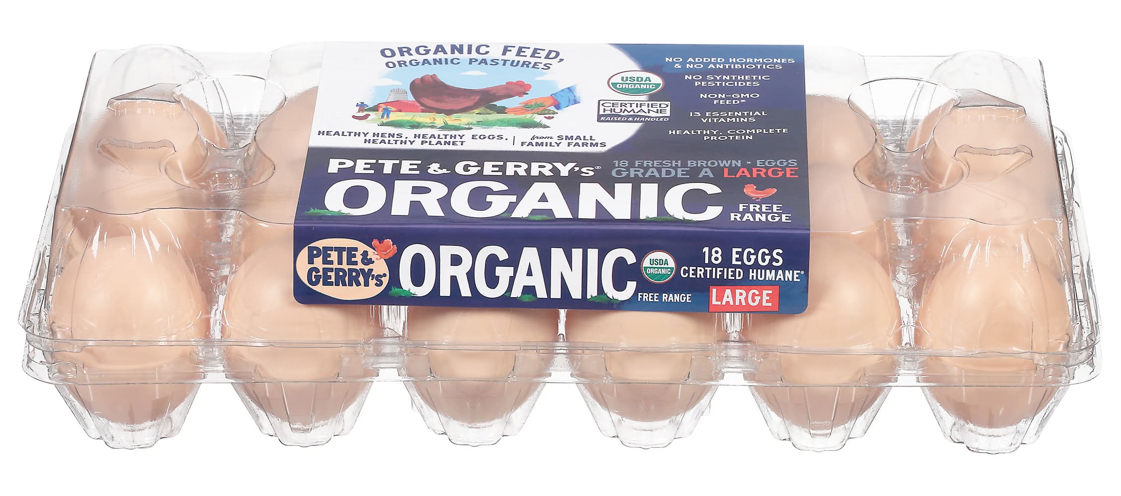 Pete and Gerry's Organic Free Range Grade a Brown Eggs, Large (36 oz, 18 ct)