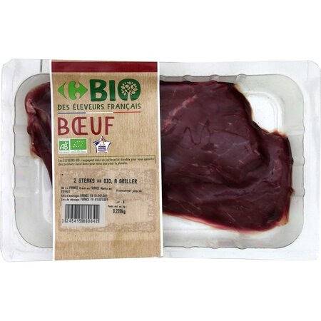 FID - Viande bovine: steaks à griller CARREFOUR BIO - la barquette de 2 - 220g