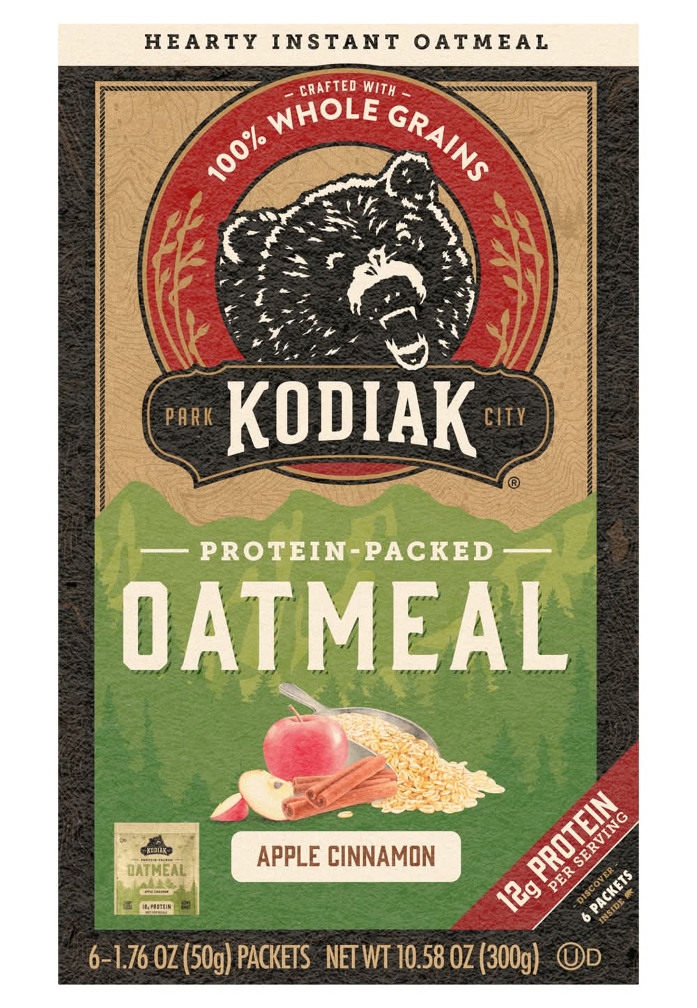 Kodiak Hearty Whole Grain Instant Oatmeal, Apple-Cinnamon (10.58 oz)