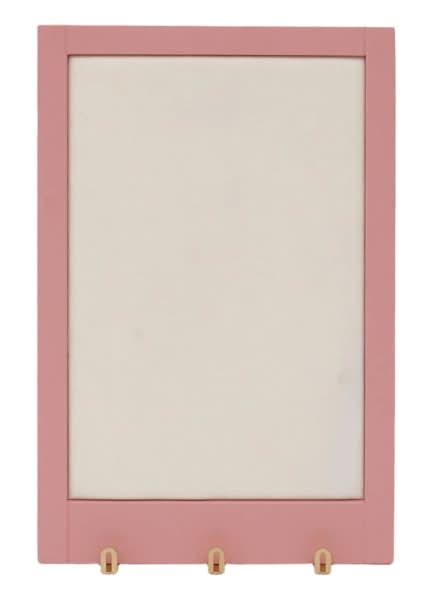 Pink Rectangle Wooden Memo Board with 3 Hooks, 16x24