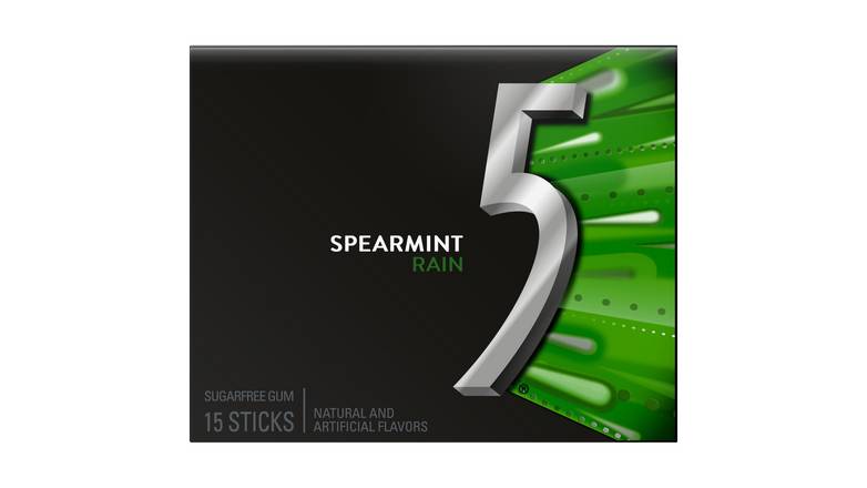 5 Gum Spearmint Rain Sugar Free Chewing Gum - 15 Ct