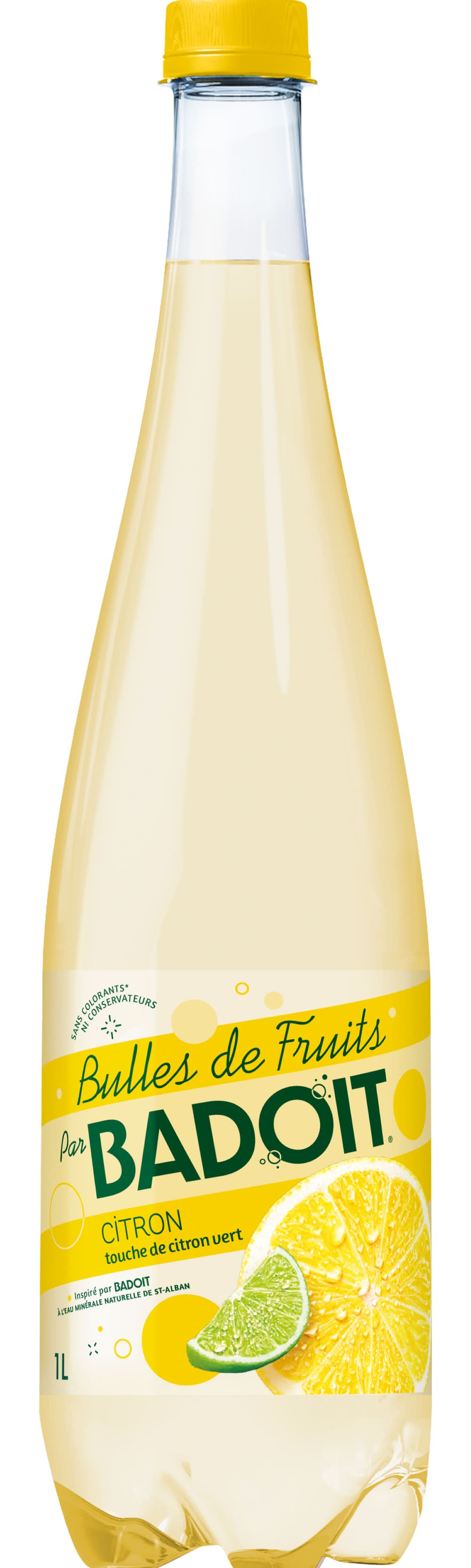 Badoit - Bulles de fruits eau gazeuse minérale aromatisée, citron-citron vert (1L)