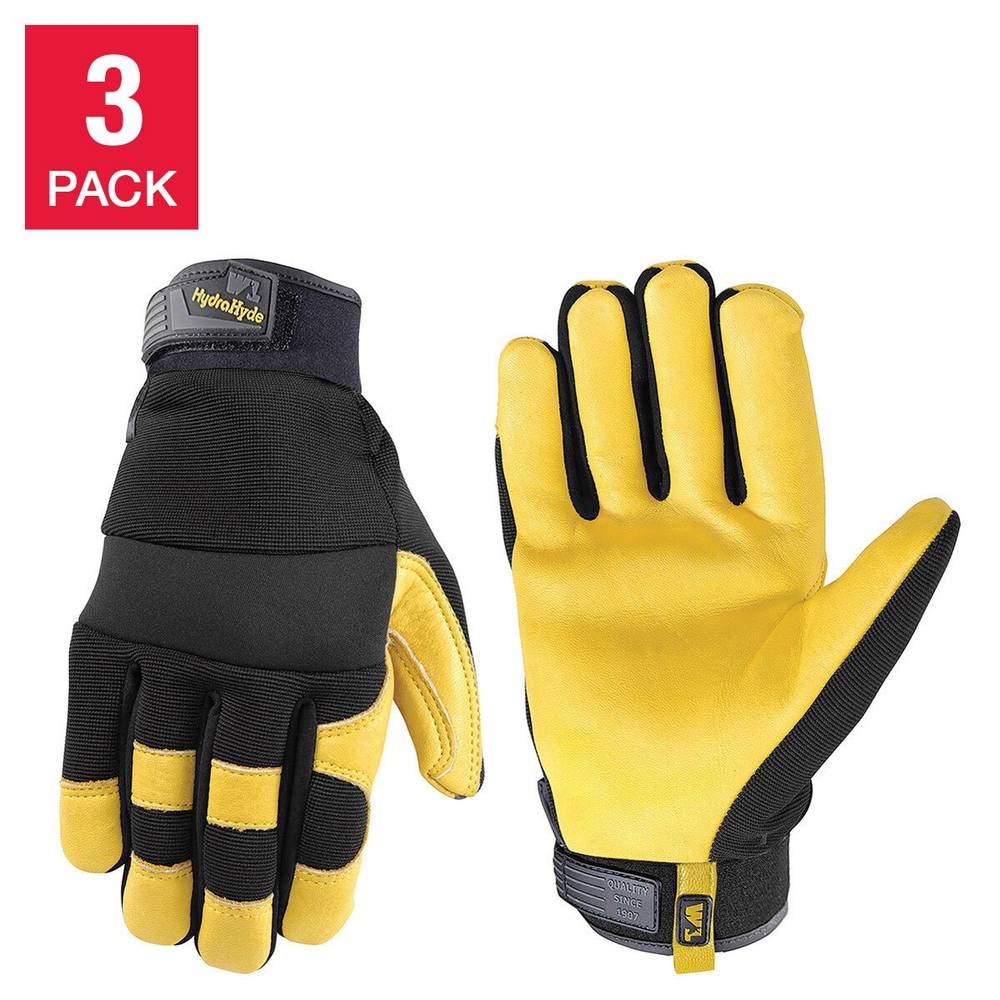 Wells Lamont Men's HydraHyde Leather Work Gloves, 3-pair, Assorted Sizes