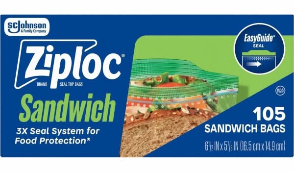 Ziploc® Sandwich Bags - 6.50" - Zipper, Seal Closure - Plastic - Sandwich, Storage, Food, Snack, Fruit, Vegetables - 105 / Box