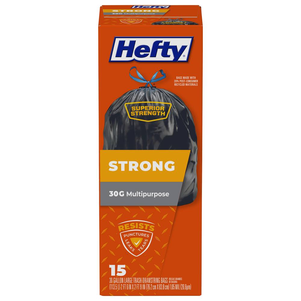 Hefty 30 Gallon Multipurpose Large Drawstring Trash Bags (15 ct)