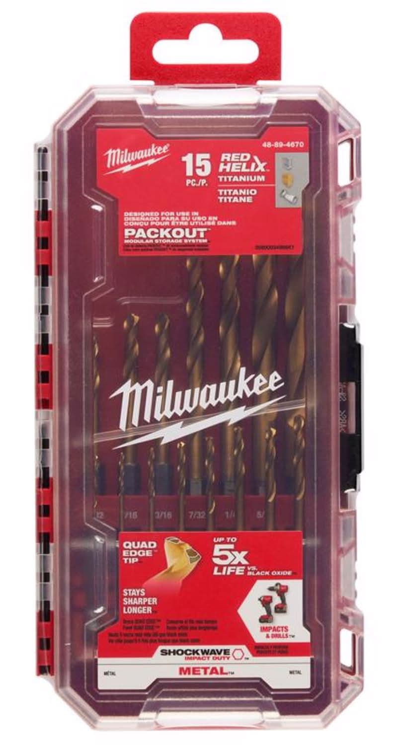 Milwaukee Shockwave Steel Impact Rated Drill Bit Set Hex Shank 15 Pc