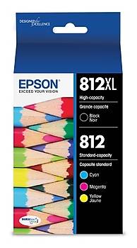 Epson T812XL/T812 Black High Yield and Cyan/Magenta/Yellow Standard Yield Ink Cartridges, 4/Pack (T812XL-BCS)