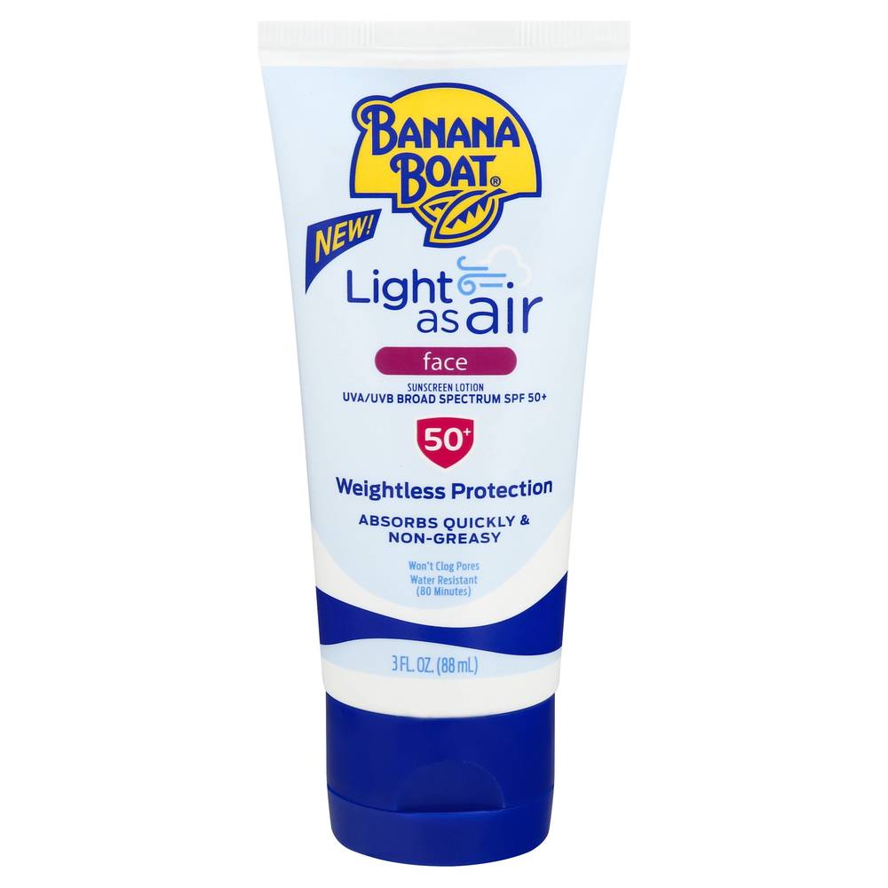 Banana Boat Light As Air Face Sunscreen Lotion Broad Spectrum Spf 50+ Weightless Protection