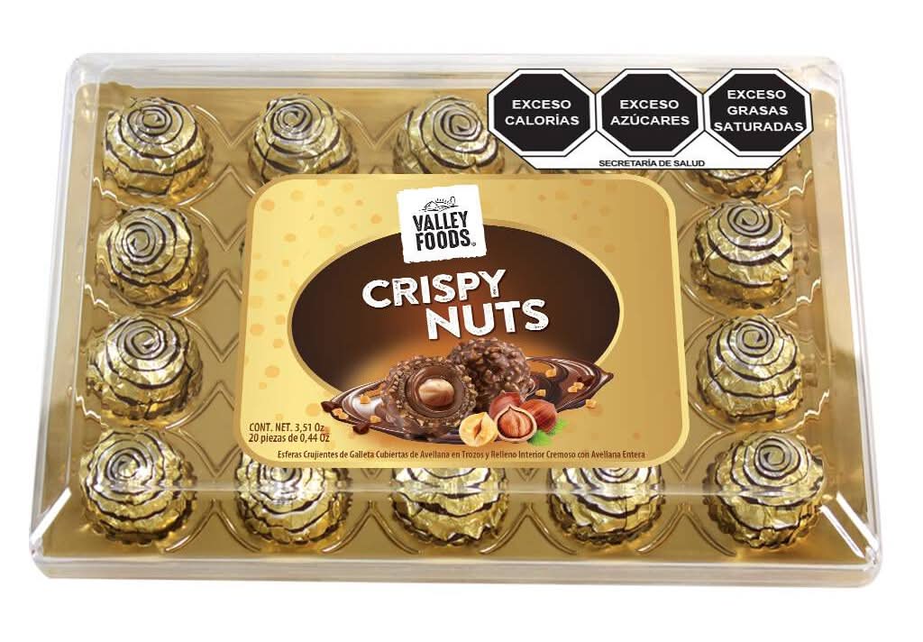 Valley Foods · Crispy nuts galletas cubiertas y rellenas de avellana (20 un)
