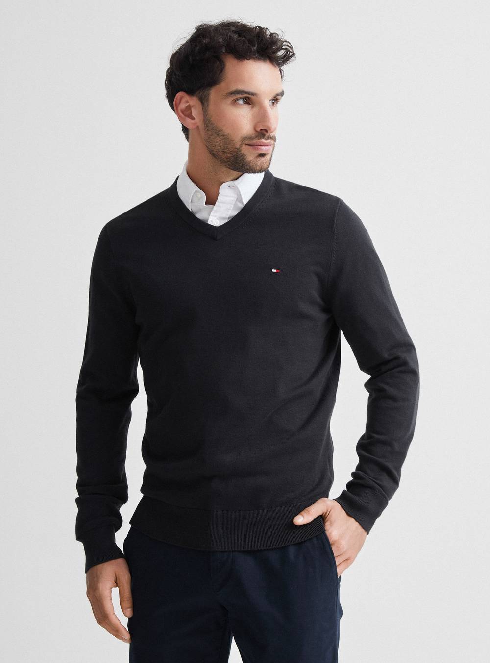 Tommy hilfiger sweater regular fit cuello v negro 'l