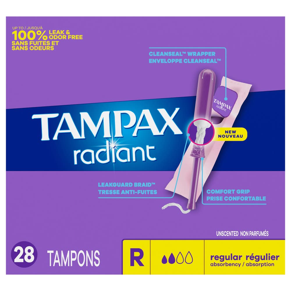 Tampax Radiant Regular Absorbency Tampons (8 oz, 28 ct)