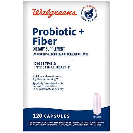 Walgreens Probiotic + Fiber Dietary Supplement Capsules (120 ct)
