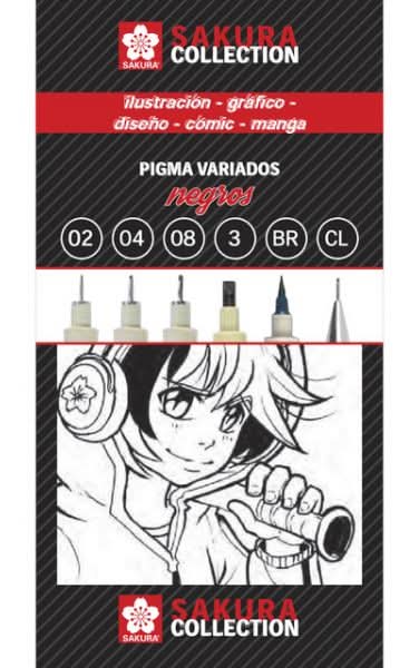 Conjunto de 6 Marcadores Pretos Pigma