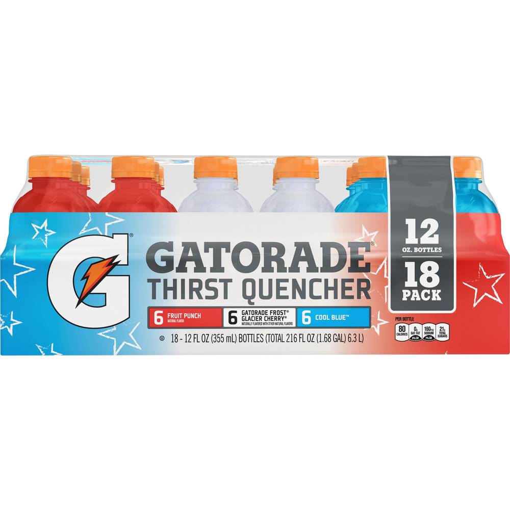 Gatorade Assorted Thirst Quencher Sports Drink (18 ct, 12 fl oz) (fruit punch-glacier cherry-cool blue)