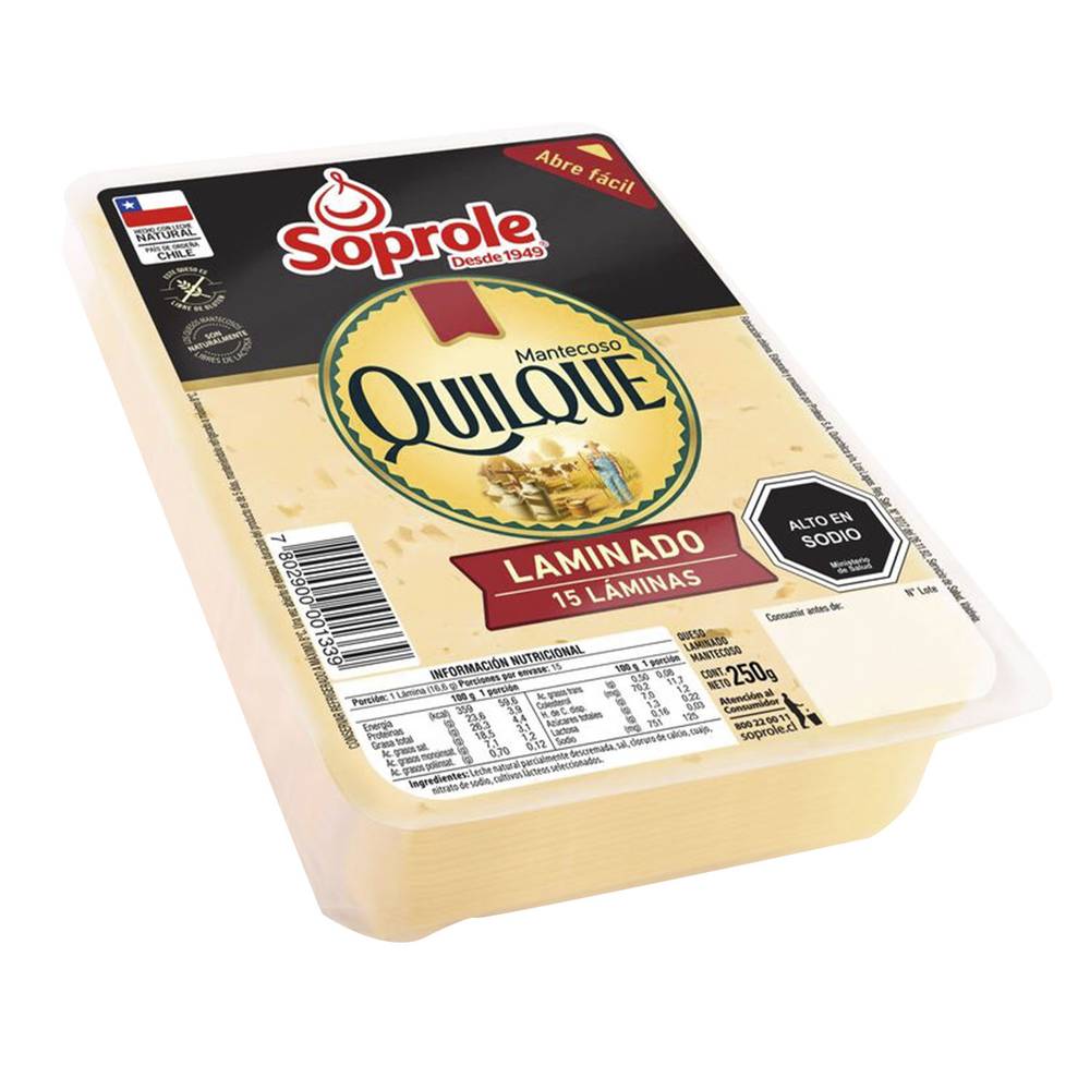 Soprole queso mantecoso quilque laminado (250 g)