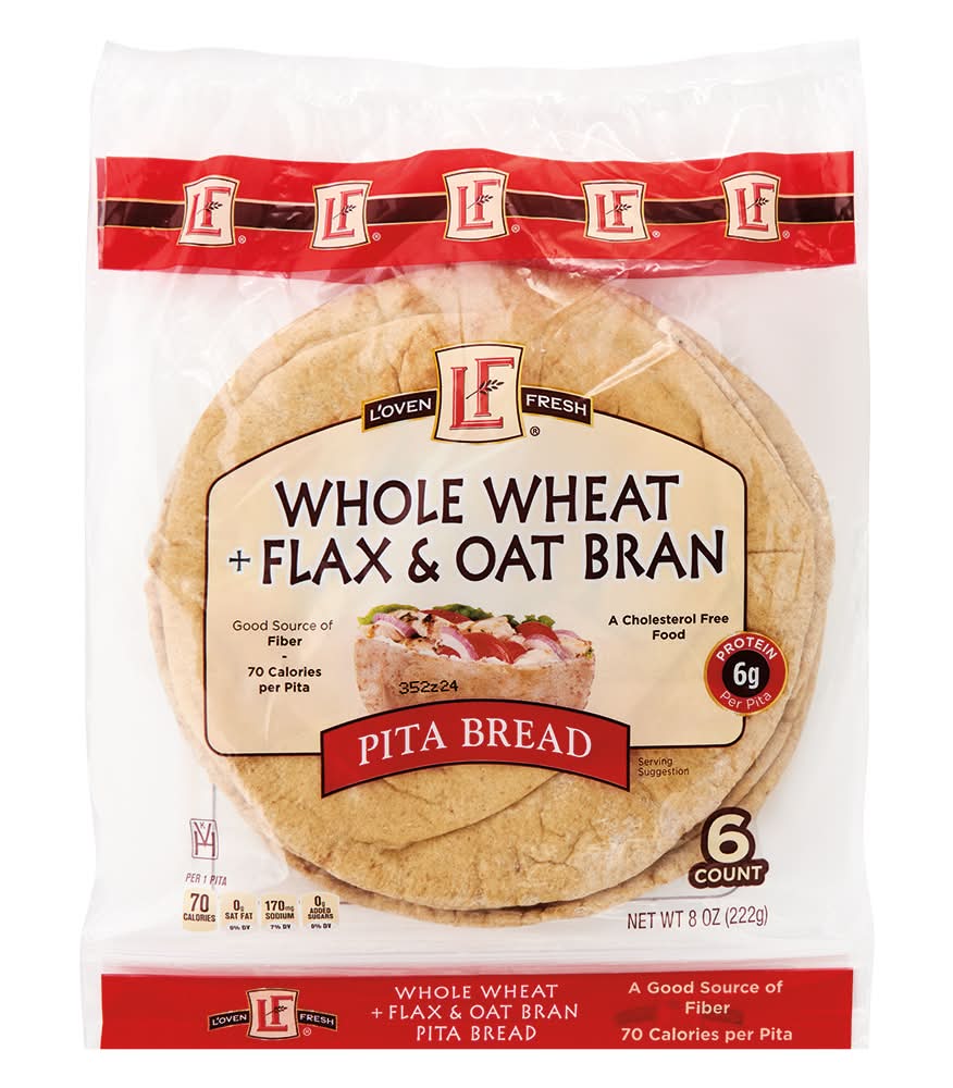L'oven Fresh Whole Wheat Flax & Oat Bran Pita Bread (8 oz, 6 ct)