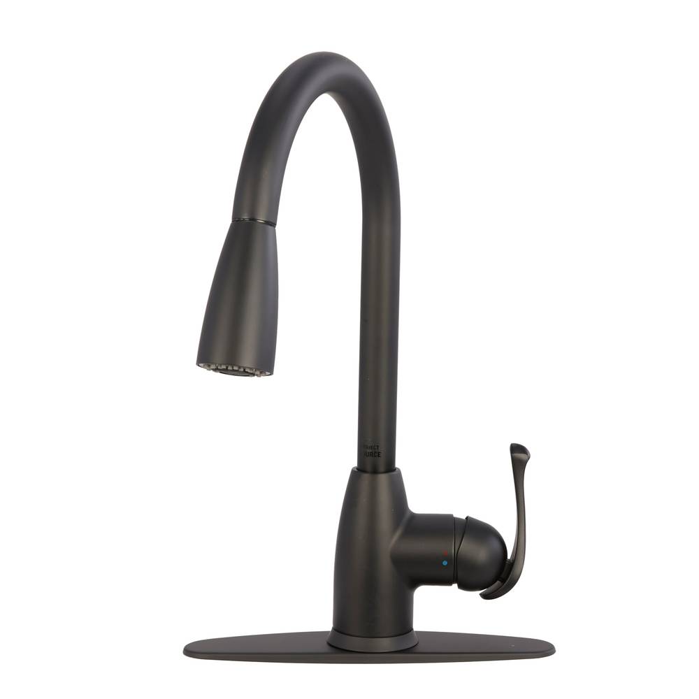 Project Source Tucker Matte Black Single Handle Pull-down Kitchen Faucet with Sprayer (Deck Plate Included) | 51-K814-PS-MB