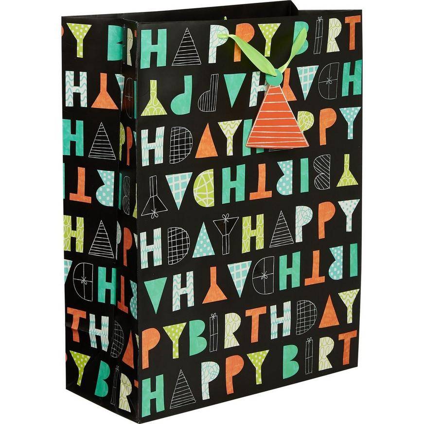 Extra Large Paper Patterned Letter Birthday Gift Bag, 12.5in x 17inA