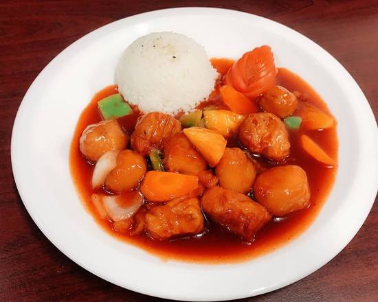 Sweet And Sour Chicken& with steamed rice