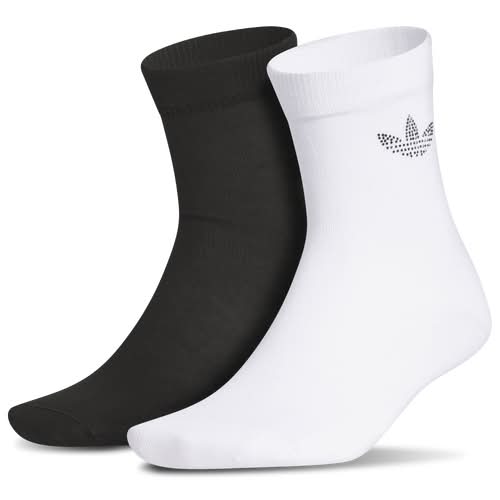 Adidas Womens Originals Rhinestone 2 Pack HI Quarter Socks - Black/White Size M