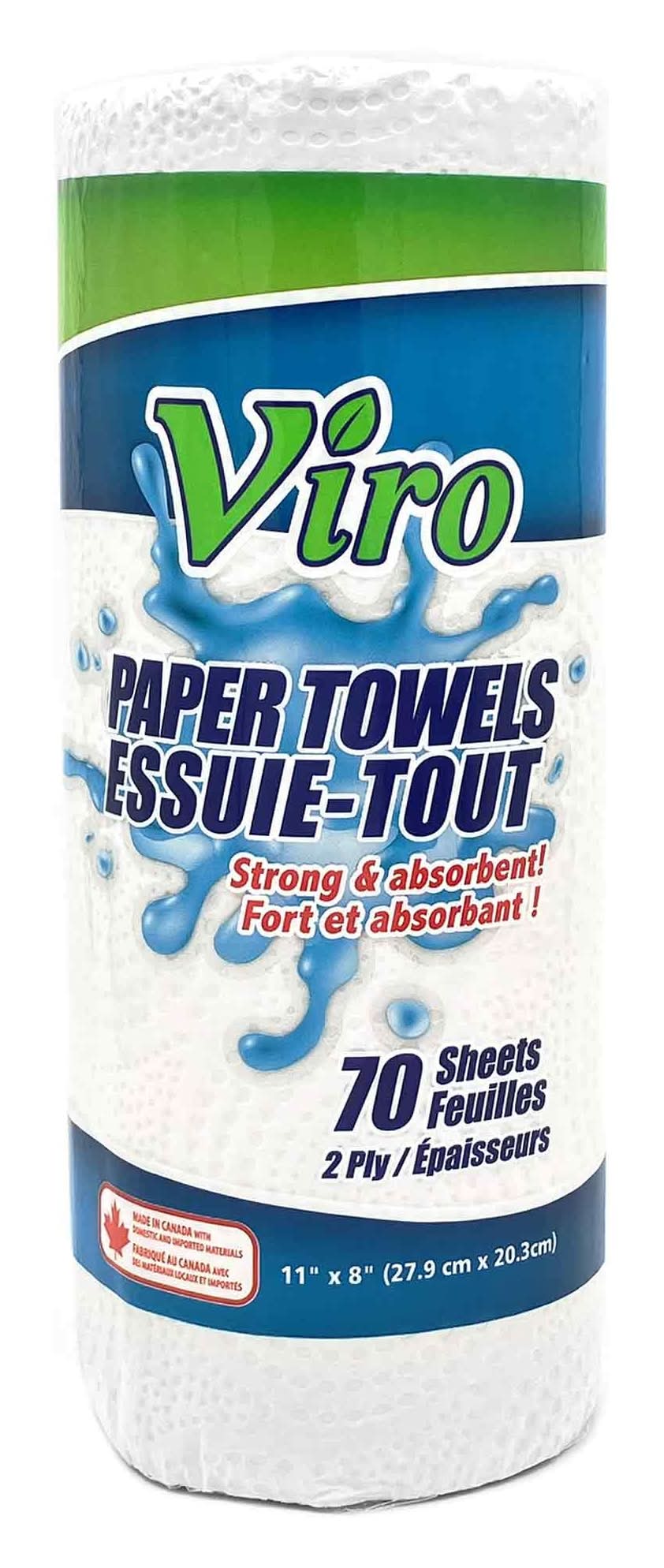 Viro Paper Towel 2 Ply Sheets, 11x8 in (70 ct)