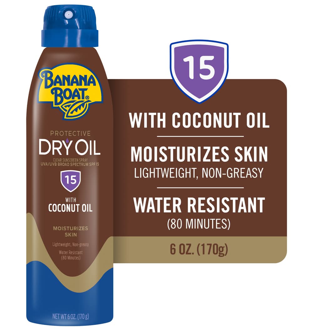 Banana Boat Protective Dry Oil Clear Broad Spectrum Sunscreen Spray With Spf 15 (6 oz)