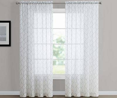 Real Living Geometric Crushed Voile Sheer Curtain Panel, 84 inches, Gray-White