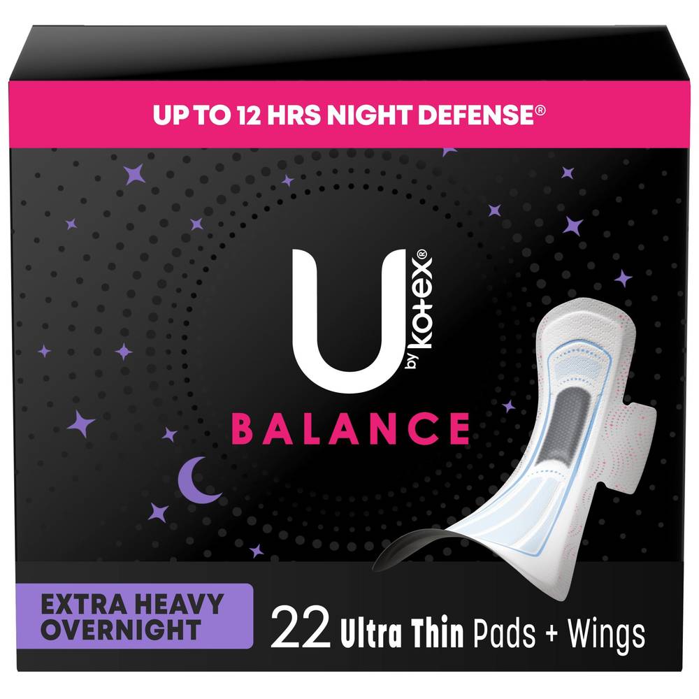 U by Kotex AllNighter Ultra Thin Overnight Pads with Wings, Extra Heavy Flow, Fragrance-Free, 24 Count