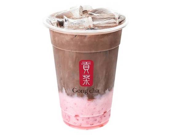 Milk Foam Strawberry Chocolate Drink with Strawberry Pearls