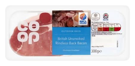 Co-op Outdoor Bred British Unsmoked Rindless Back Bacon 300g