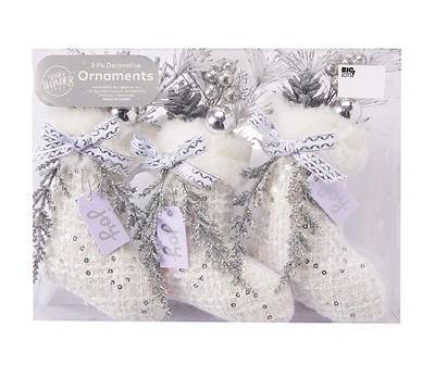 White Sequin Stocking Ornaments, 3-Pack