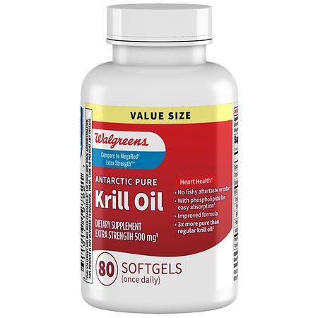 Walgreens Antarctic Pure Krill Oil Extra Strength 500 mg Softgels (80 ct)