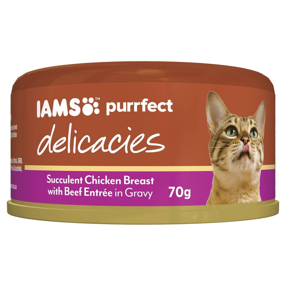 Iams Purrfect Delicacies Wet Cat Food Succulent Chicken Breast With Beef Entree in Gravy Delivery Near Me Order Online Uber Eats