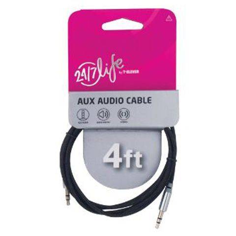 24/7 Life Braided Aux Audio Cable 4ft, Black