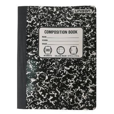 Unison College Ruled Solid Composition Notebook, 9.75 in x 7.5 in, Black