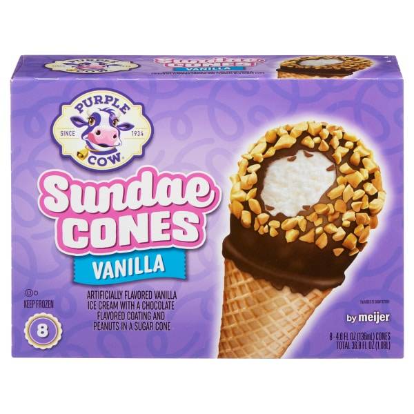 Purple Cow Vanilla Ice Cream Sundae Cones (8 ct)
