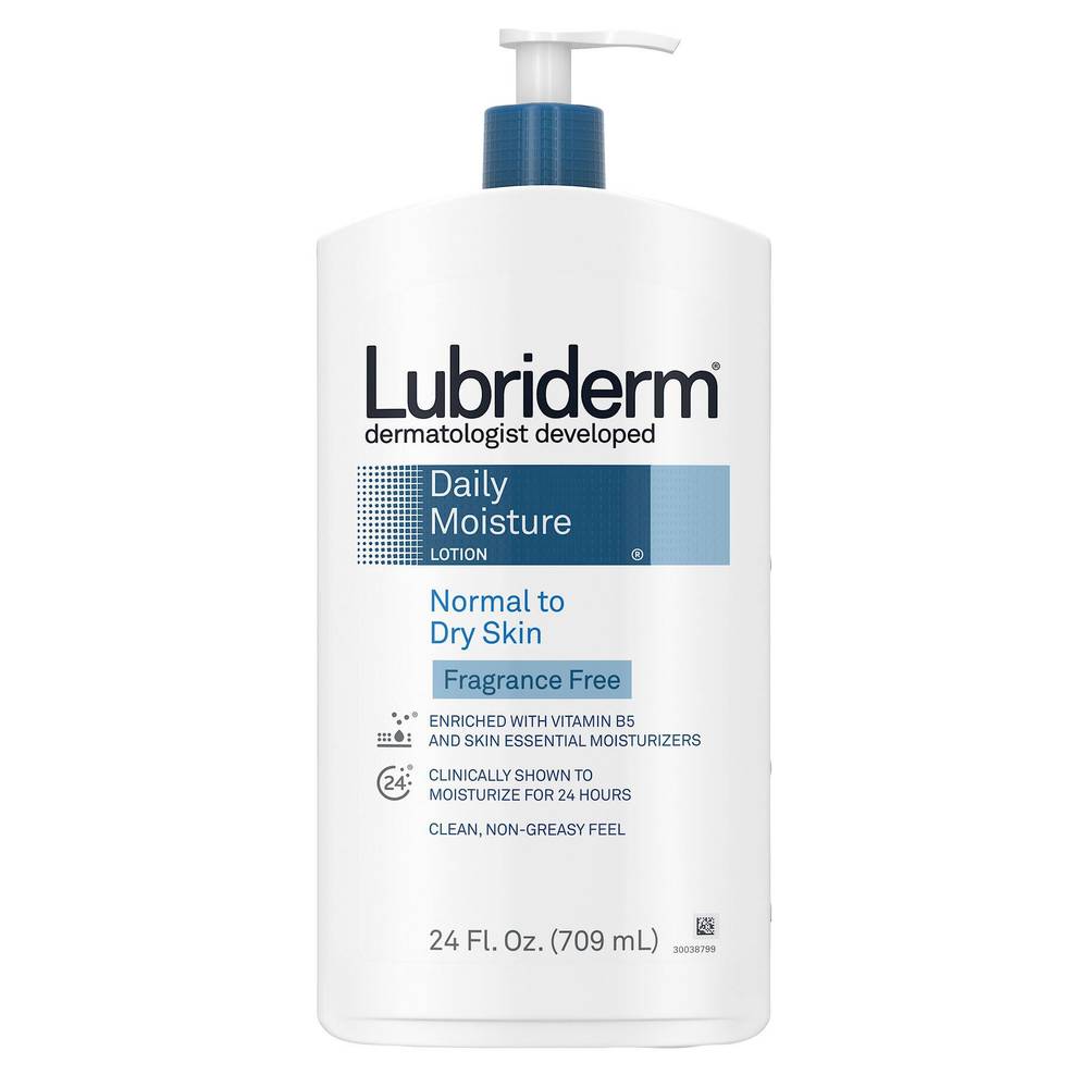 Lubriderm Daily Moisture Lotion, Fragrance Free 24 fl oz, 2-count + 6 fl oz Travel Size