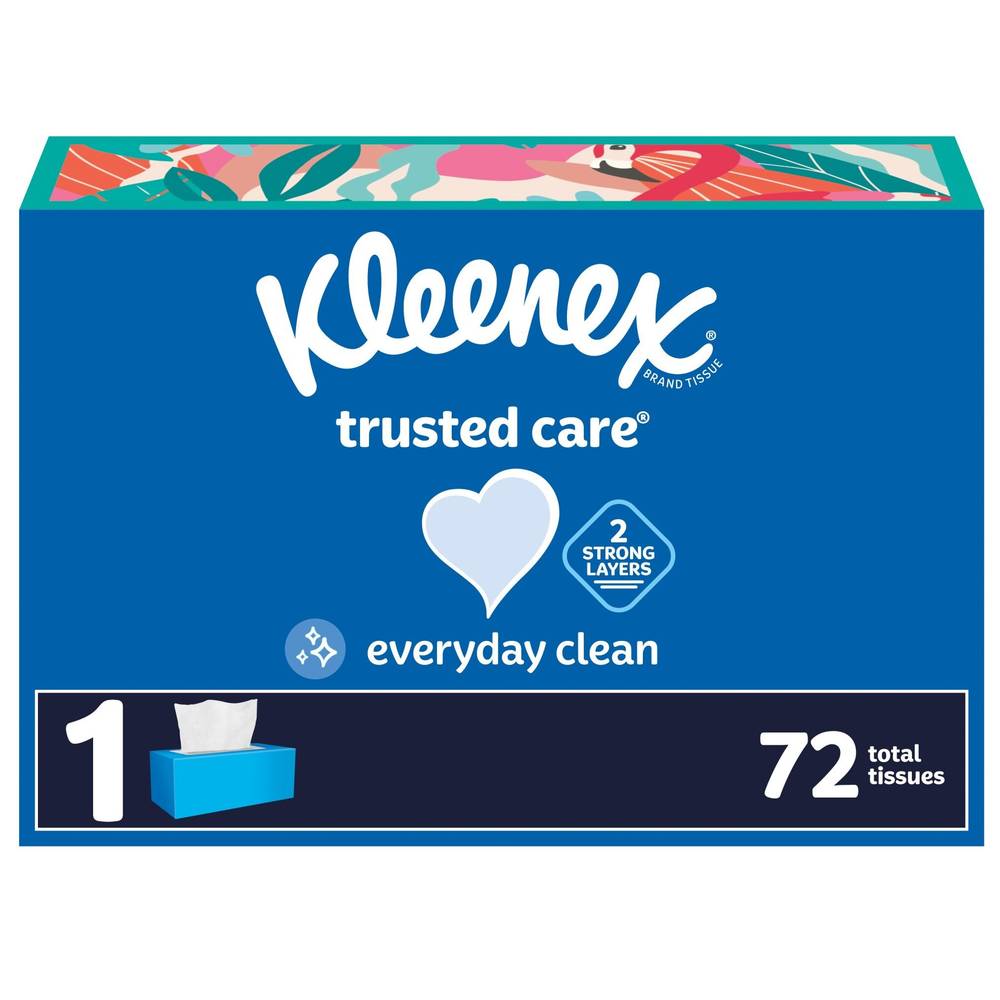 Kleenex Trusted Care Facial Tissues, 1 Flat Box, 72 Tissues per Box, 2-Ply