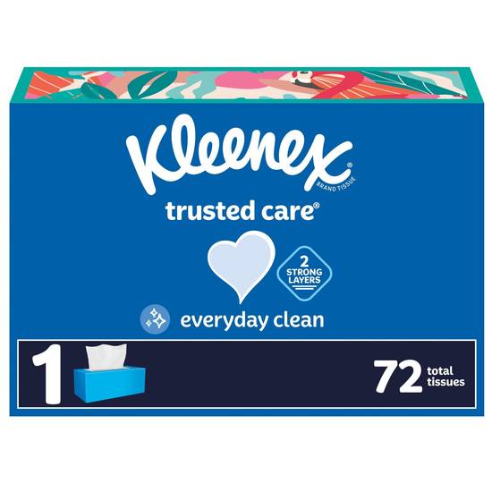 Kleenex Trusted Care Facial Tissues, 1 Flat Box, 72 Tissues Per Box, 2-ply ,72Ct