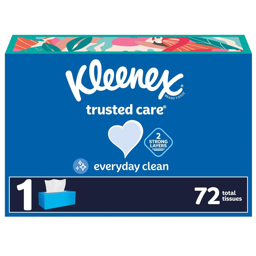 Kleenex Trusted Care Facial Tissues, 1 Flat Box, 72 Tissues Per Box, 2-Ply