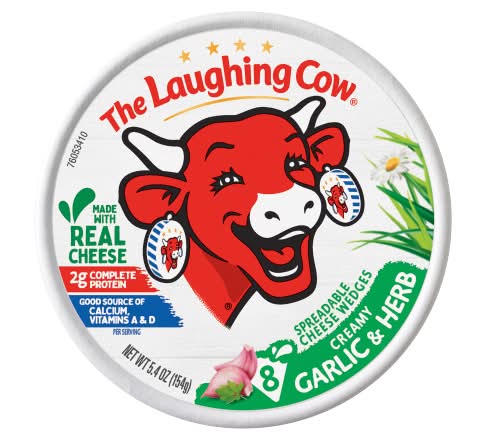 The Laughing Cow Spreadable Cheese Wedges, Creamy Garlic & Herb (5.4 oz, 8 ct)