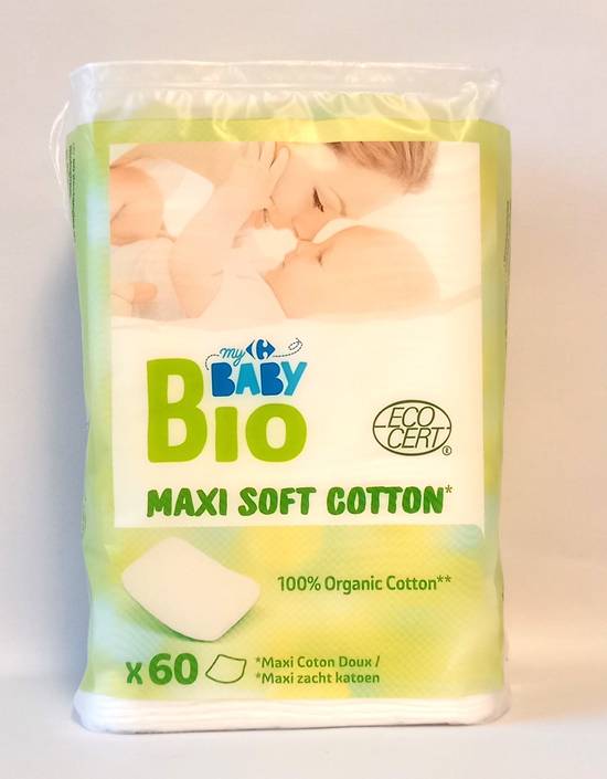 Carrefour Baby Bio - Carrefour baby - cotons carrés doux maxi pour bébé (60 pièces)