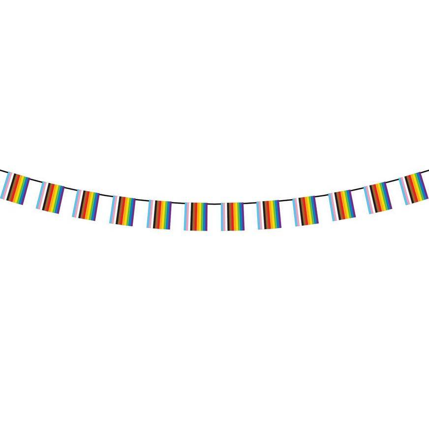 Party City Progressive Pride Plastic Pennant Banner Flag, 12ft