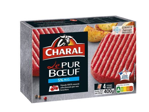 Charal le pur boeuf surgelé vbf steaks hachés, 4 pcs