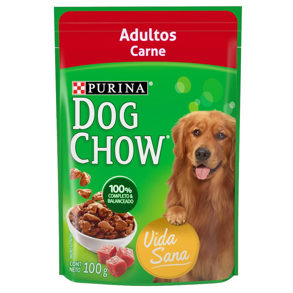 Dog chow alimento húmedo para perro adulto sabor carne (sobre 100 g)