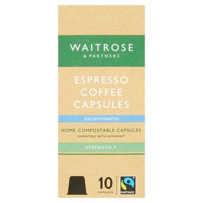 Waitrose Fairtrade Espresso Coffee Capsules Decaffeinated( 10ct,50g)