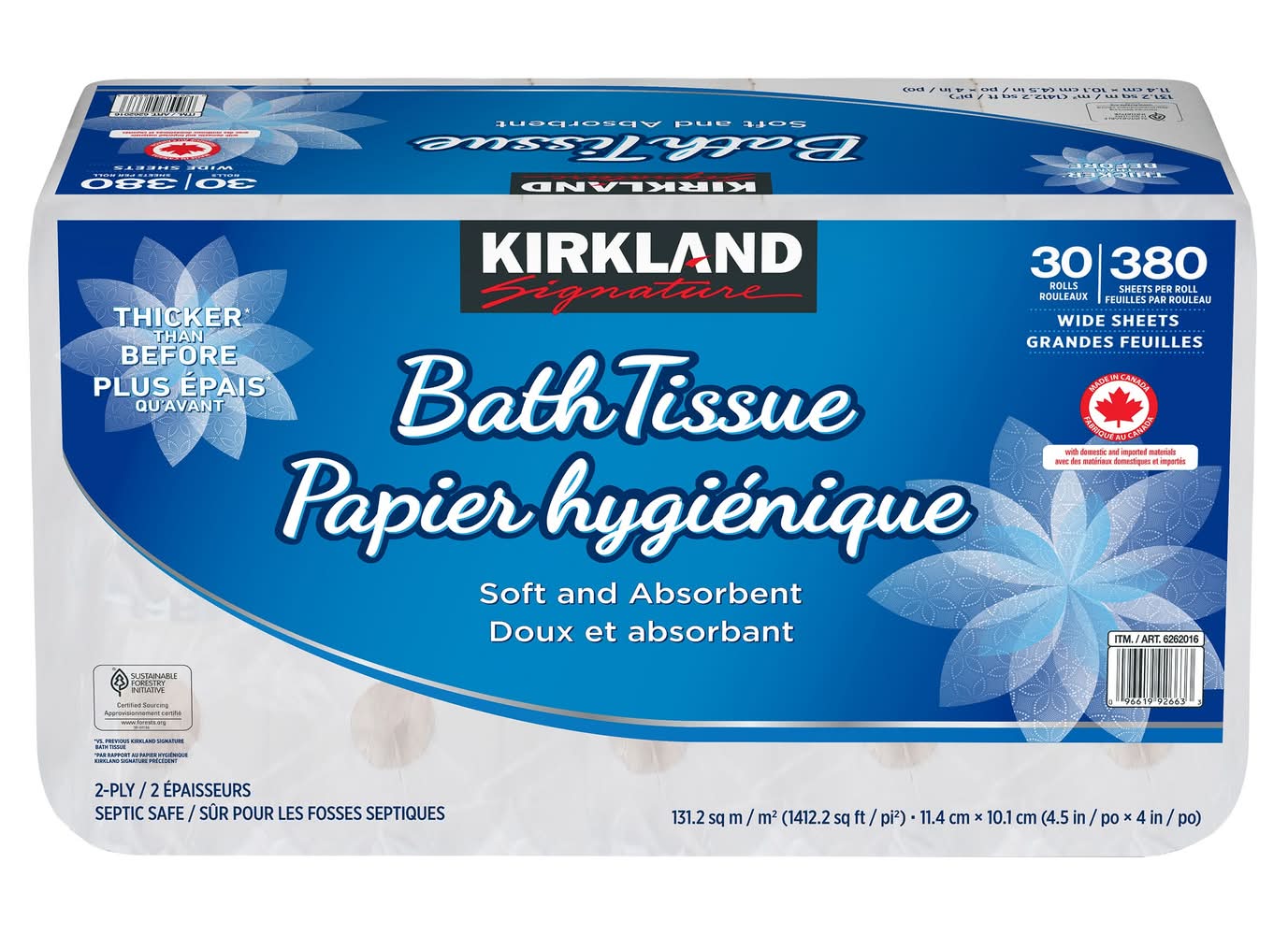 Kirkland Signature – Papier Hygiénique 2 Épaisseurs De 30 Rouleaux À 380 Feuilles / Kirkland Signature Bath Tissue Papier Hygienique Wide Sheets (30 rolls)