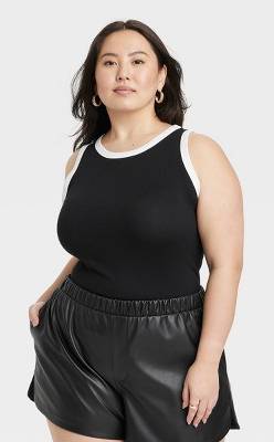 Women's Slim Fit Ribbed Highneck Tank Top - A New Day™ Black/White XXL: Cotton Modal Blend, Pullover, Sleeveless, Knit